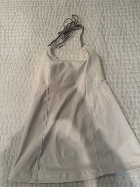 lululemon athletica Cream Halter Tank with Gray Straps and Gold Trim